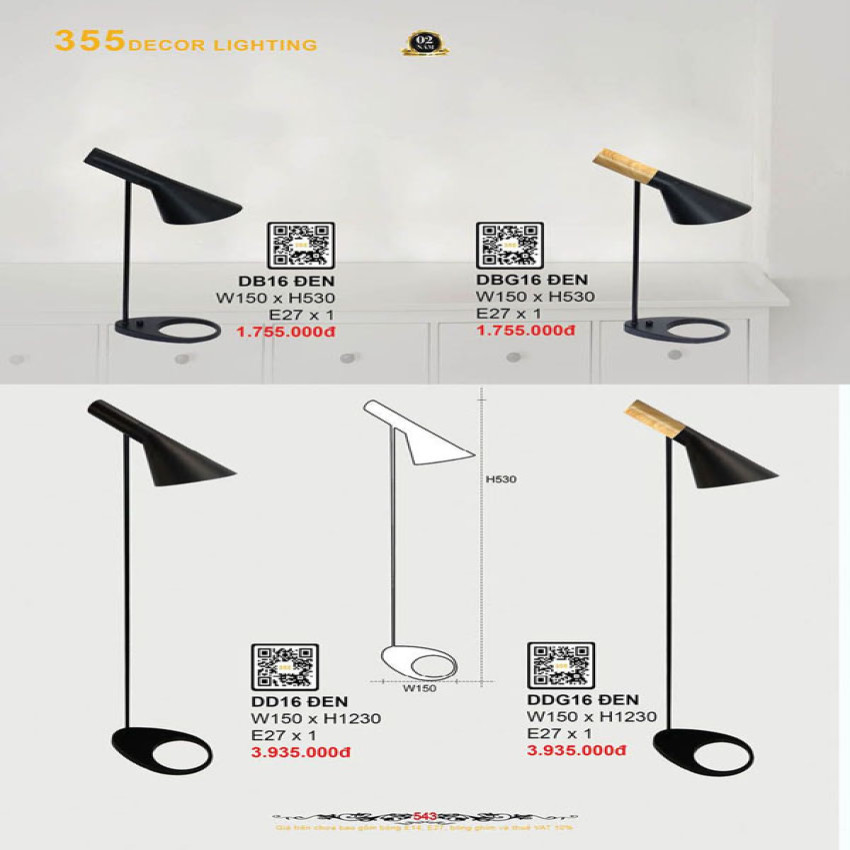 Đèn bàn 355 Decor DB16 ĐEN, DBG16 ĐEN, DD16 ĐEN, DDG16 ĐEN