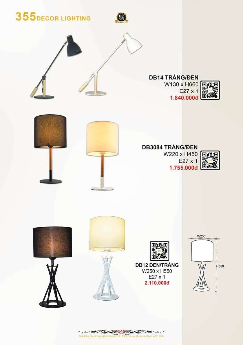 Đèn bàn 355 Decor DB3084, DB12, DB14