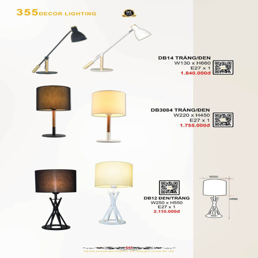 Đèn bàn 355 Decor DB3084, DB12, DB14