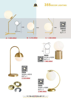 Đèn bàn 355 Decor DBK02, DB56, DB59, DB60