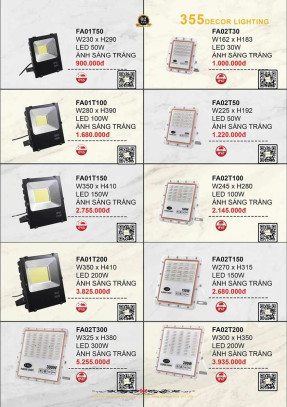 Đèn pha 355 Decor FA01T50, FA01T100, FA01T150, FA01T200, FA02T30, FA02T50, FA02T100, FA02T150, FA02T200, FA02T300