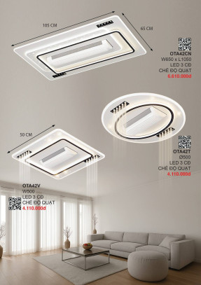 Quạt trần đèn không cánh 355 Decor OTA42CN, OTA42T, OTA42V