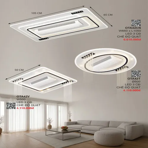 Quạt trần đèn không cánh 355 Decor OTA42CN, OTA42T, OTA42V