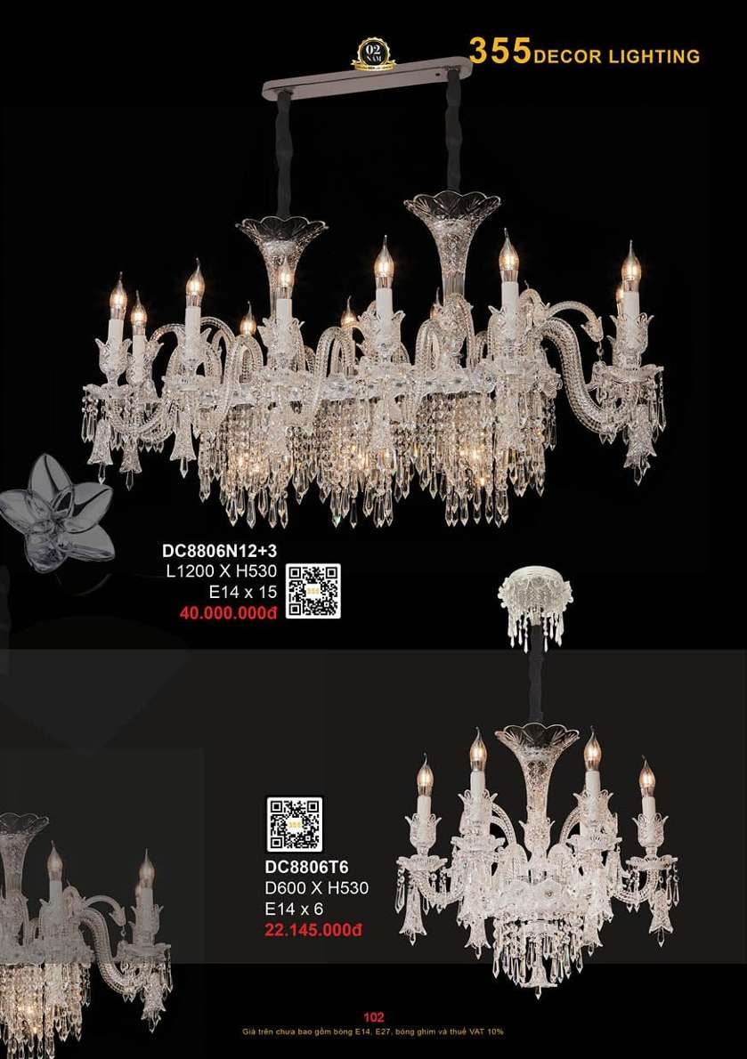Đèn chùm 355 Decor DC8806T6, DC8806N12+3