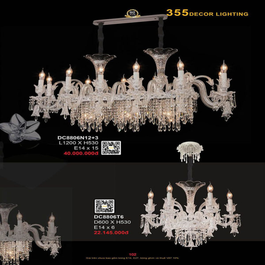 Đèn chùm 355 Decor DC8806T6, DC8806N12+3