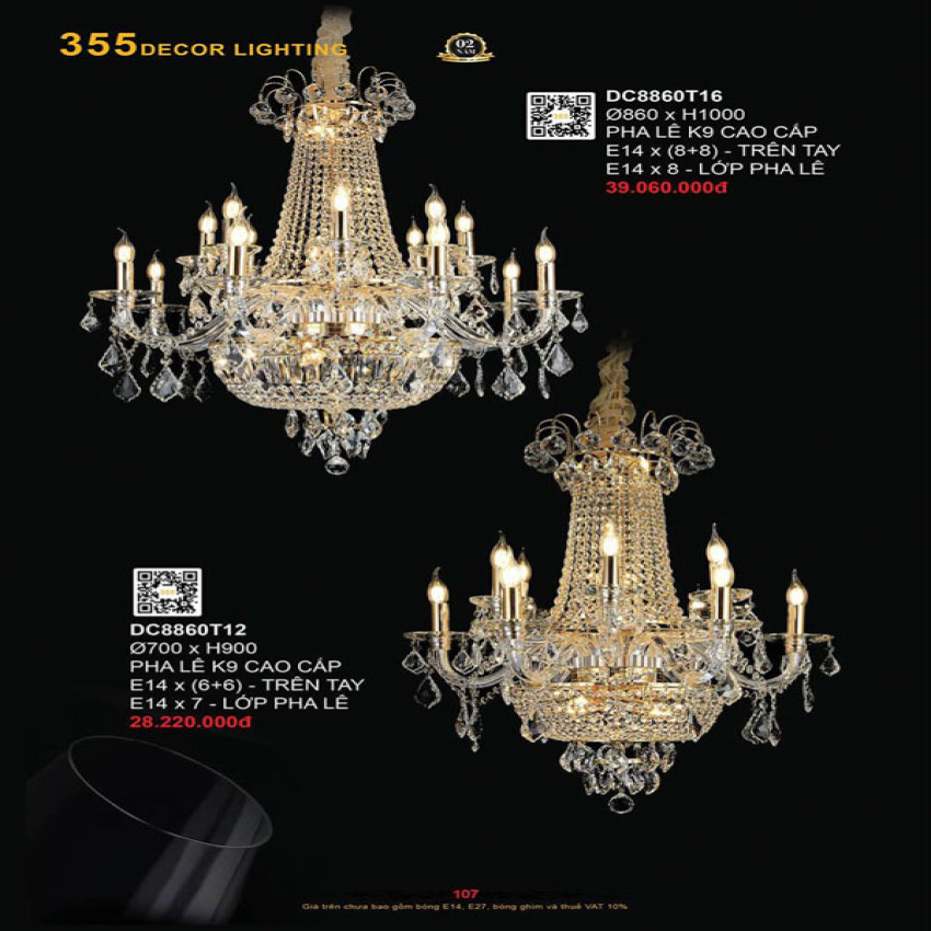 Đèn chùm 355 Decor DC8860T12, DC8860T16
