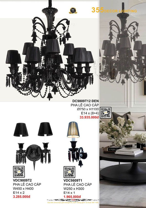 Đèn chùm 355 Decor DC9809T12 ĐEN, VDC9809T2, VDC9809T1