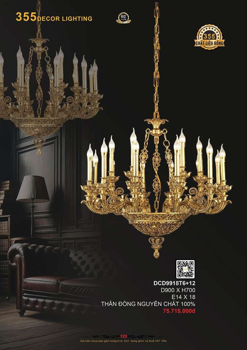 Đèn chùm đồng 355 Decor DCD9918T6+12