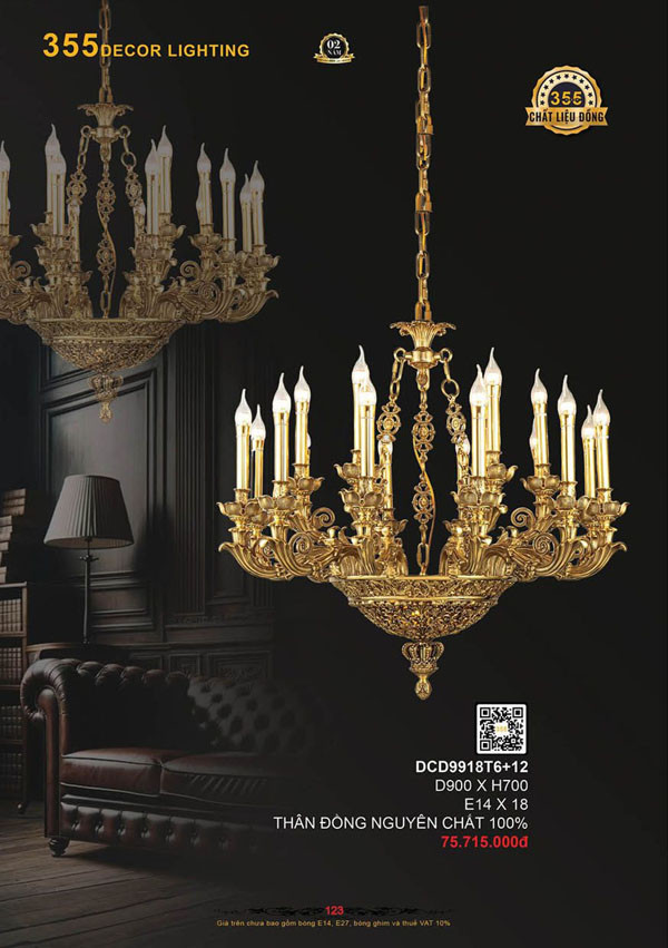 Đèn chùm đồng 355 Decor DCD9918T6+12