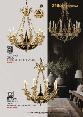 Đèn chùm đồng 355 Decor DCD0427T8, DCD0427T12