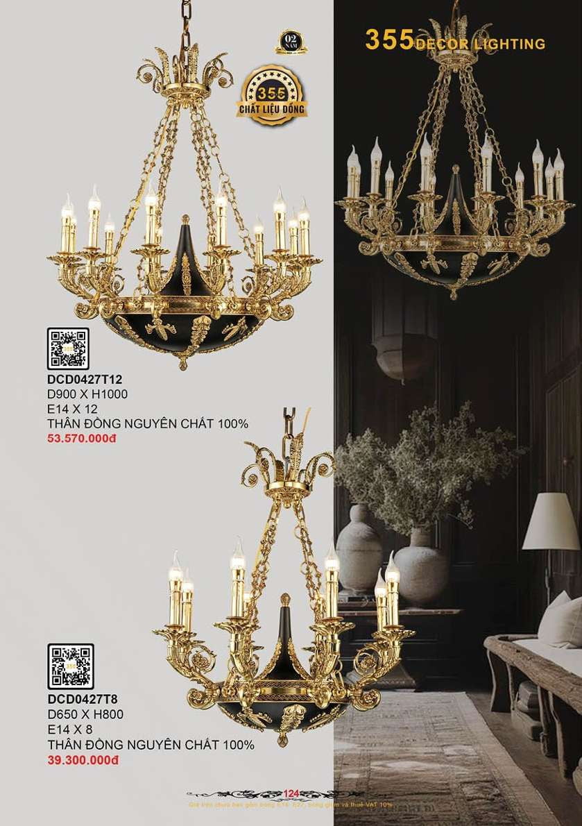 Đèn chùm đồng 355 Decor DCD0427T8, DCD0427T12