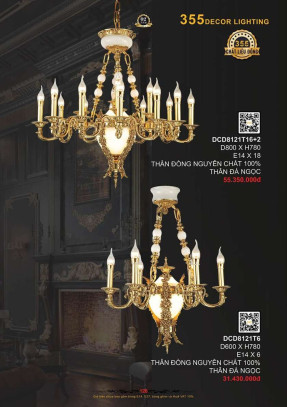 Đèn chùm đồng 355 Decor DCD8121T6, DCD8121T16+2