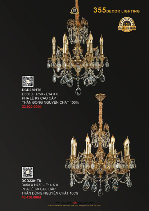 Đèn chùm đồng 355 Decor DCD2301T6, DCD2301T8