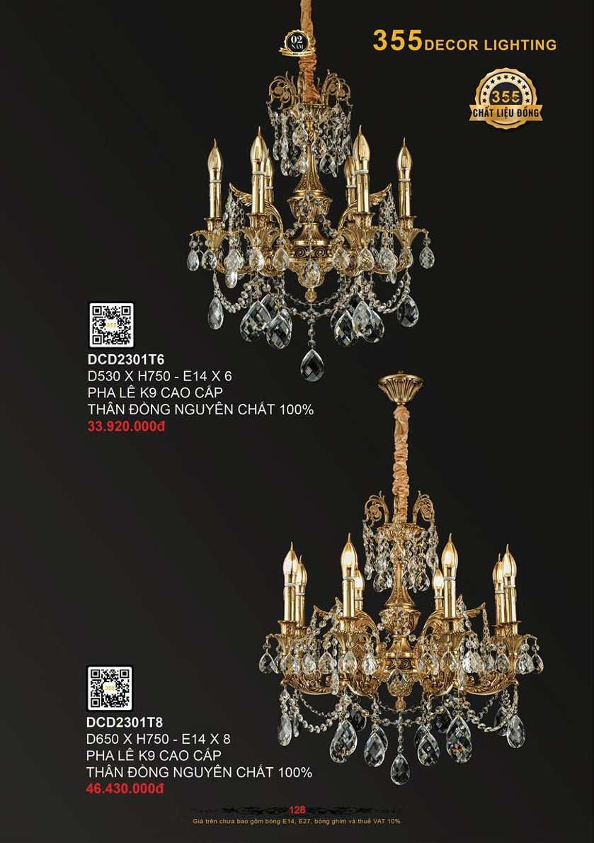Đèn chùm đồng 355 Decor DCD2301T6, DCD2301T8
