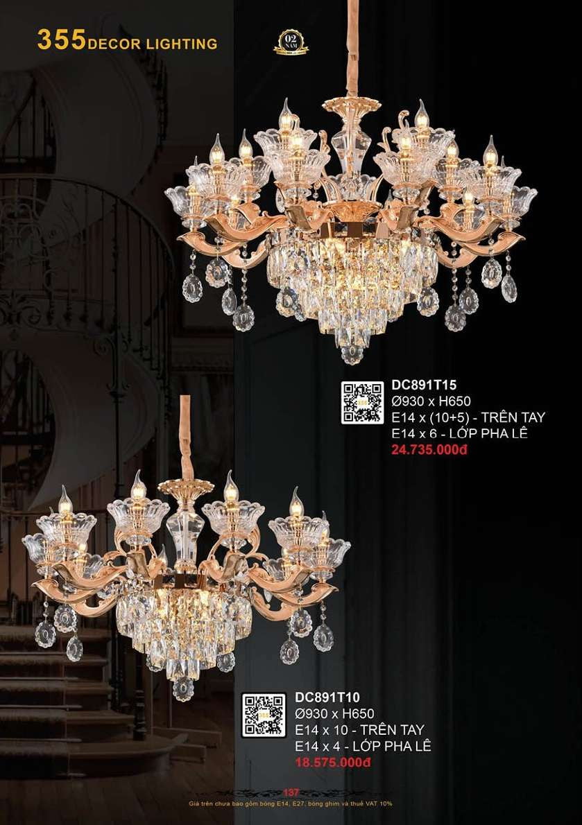 Đèn chùm 355 Decor DC891T10, DC891T15