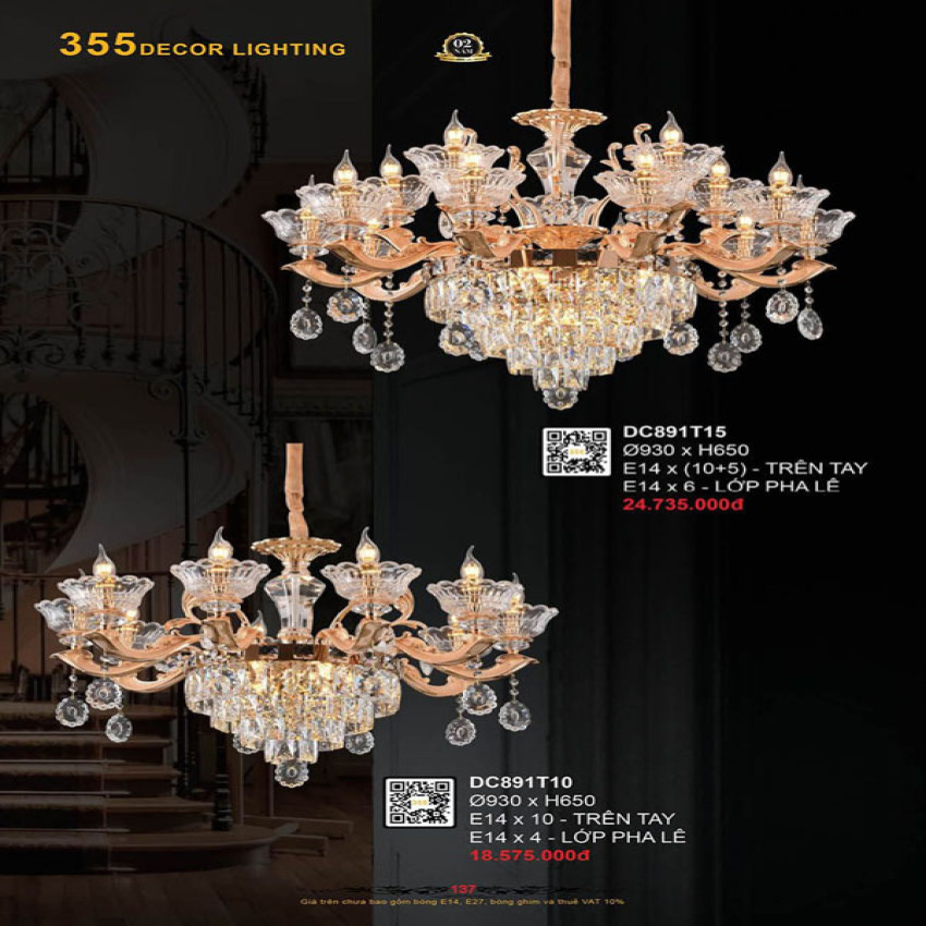 Đèn chùm 355 Decor DC891T10, DC891T15