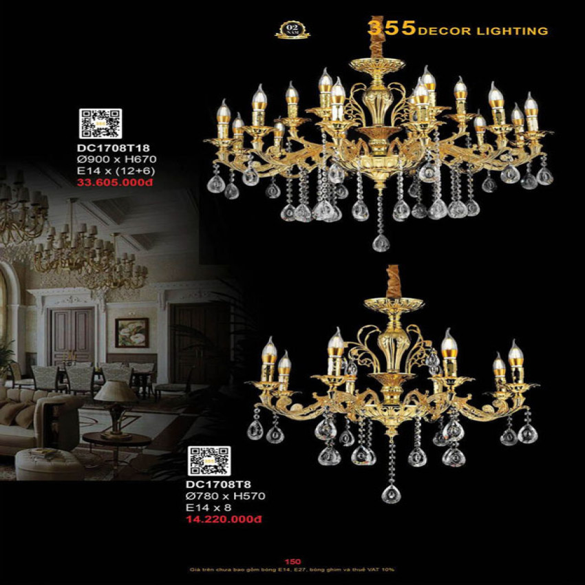 Đèn chùm 355 Decor DC1708T8, DC1708T18