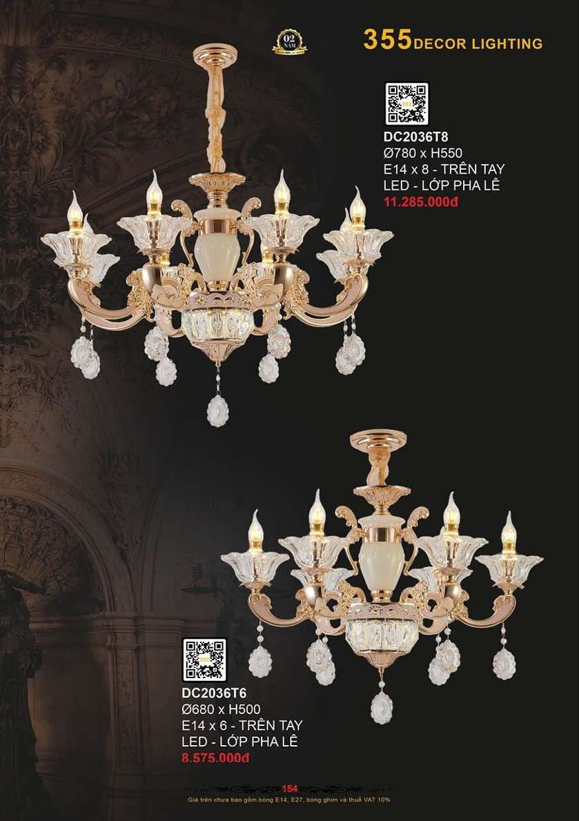 Đèn chùm 355 Decor DC2036T6, DC2036T8