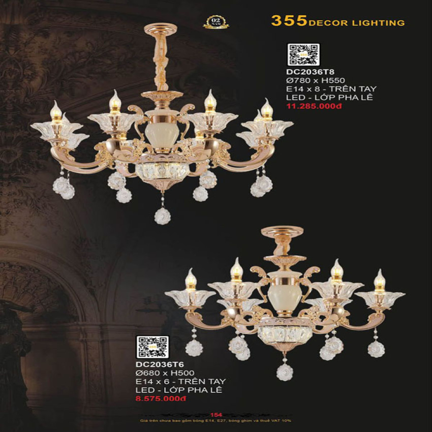 Đèn chùm 355 Decor DC2036T6, DC2036T8