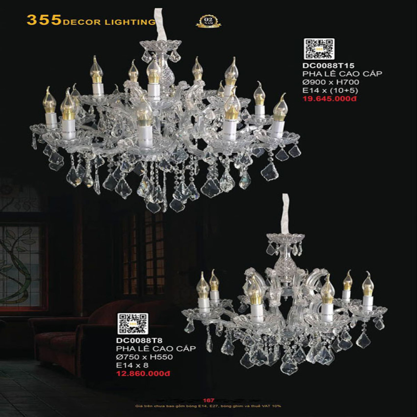 Đèn chùm 355 Decor DC0088T8, DC0088T15