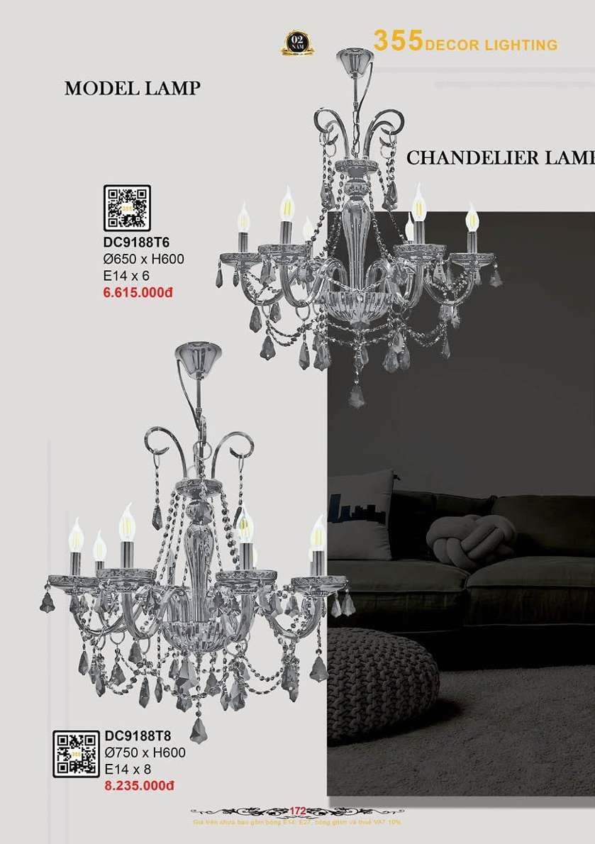 Đèn chùm 355 Decor DC9188T6, DC9188T8