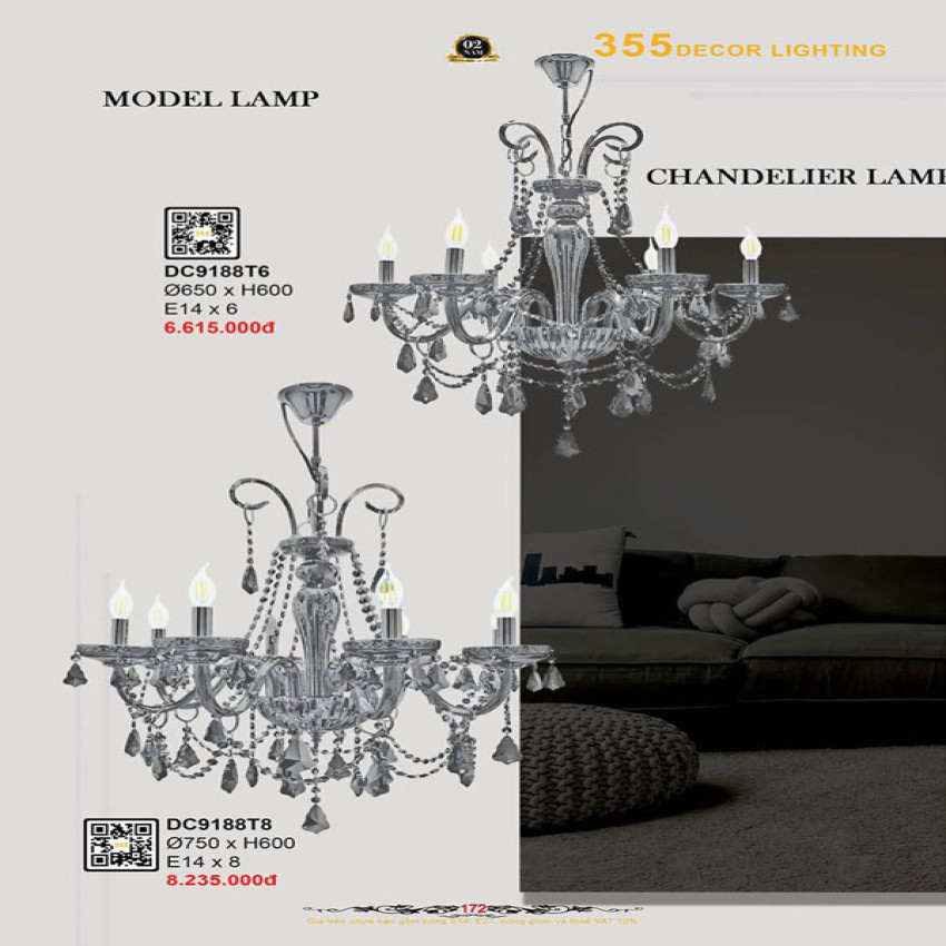 Đèn chùm 355 Decor DC9188T6, DC9188T8