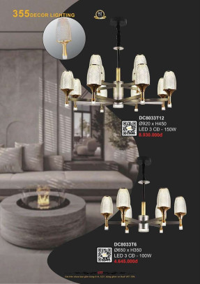 Đèn chùm 355 Decor DC8033T6, DC8033T12