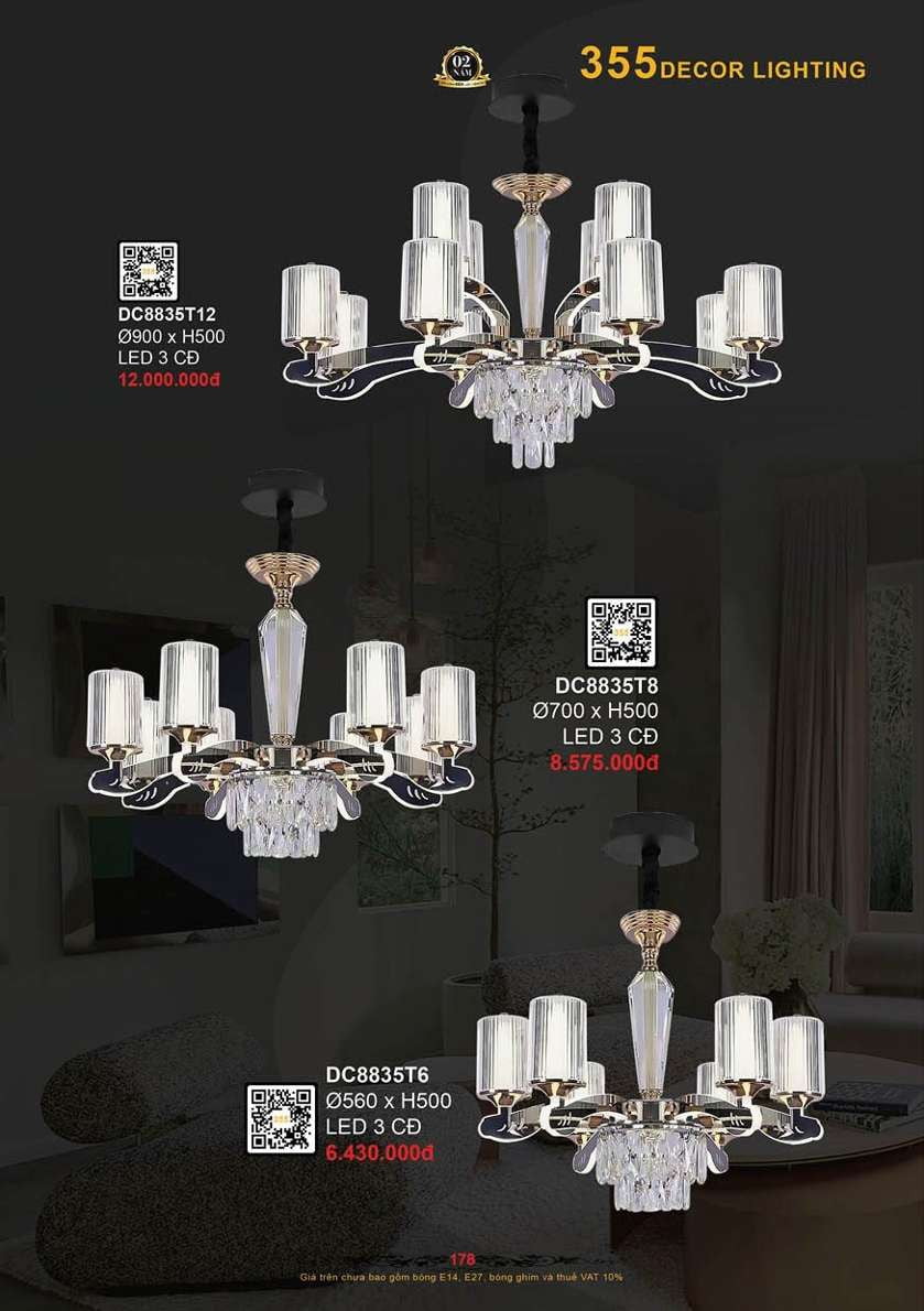 Đèn chùm 355 Decor DC8835T6, DC8835T8, DC8835T12