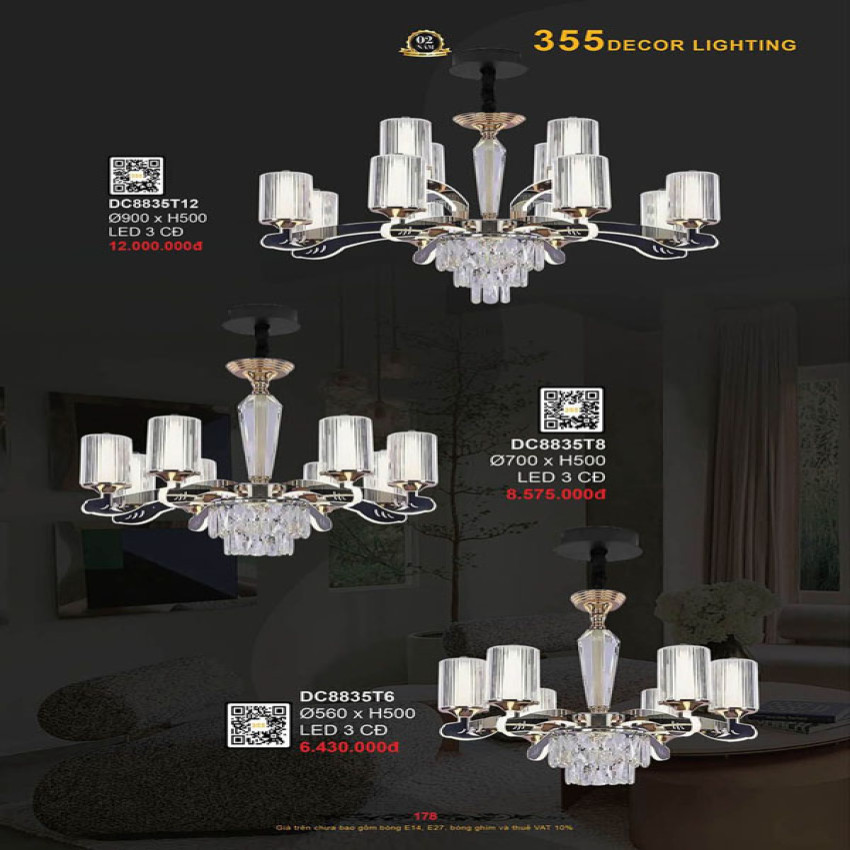 Đèn chùm 355 Decor DC8835T6, DC8835T8, DC8835T12