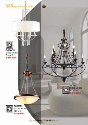 Đèn chùm 355 Decor DC238T3, DC344T6, DC30