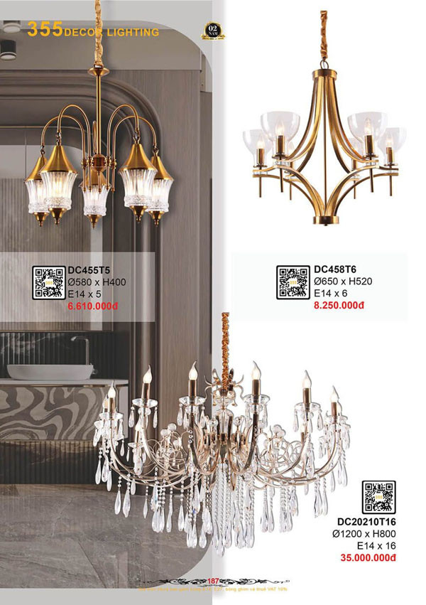 Đèn chùm 355 Decor DC455T5, DC458T6, DC20210T16