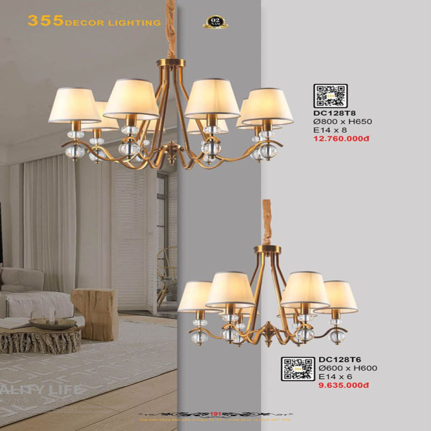 Đèn chùm 355 Decor DC128T6, DC128T8