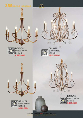 Đèn chùm 355 Decor DC151T6, DC151T8, DC164T6, DC164T8