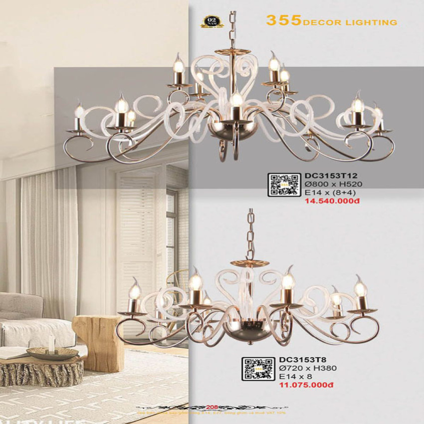 Đèn chùm 355 Decor DC3153T8, DC3153T12