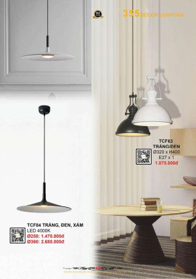 Đèn thả cà phê 355 Decor TCF63 trắng/đen, TCF84 trắng/đen/xám