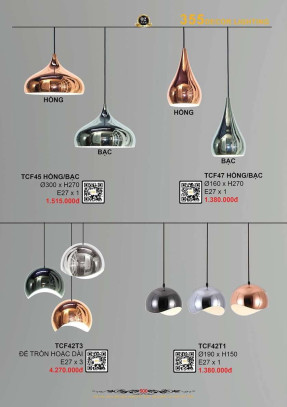 Đèn thả cà phê 355 Decor TCF45 hồng/bạc, TCF47 hồng/bạc, TCF42T1, TCF42T3