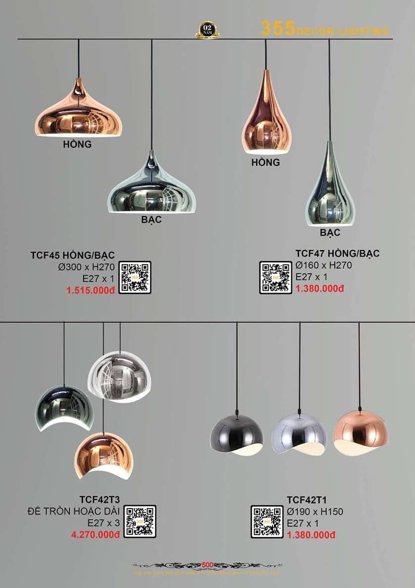 Đèn thả cà phê 355 Decor TCF45 hồng/bạc, TCF47 hồng/bạc, TCF42T1, TCF42T3