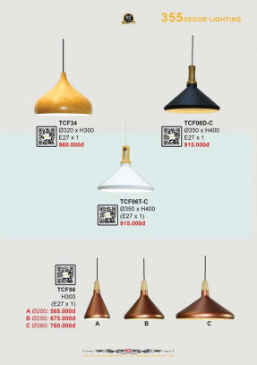Đèn thả cà phê 355 Decor TCF58, TCF34, TCF06D-C, TCF06T-C