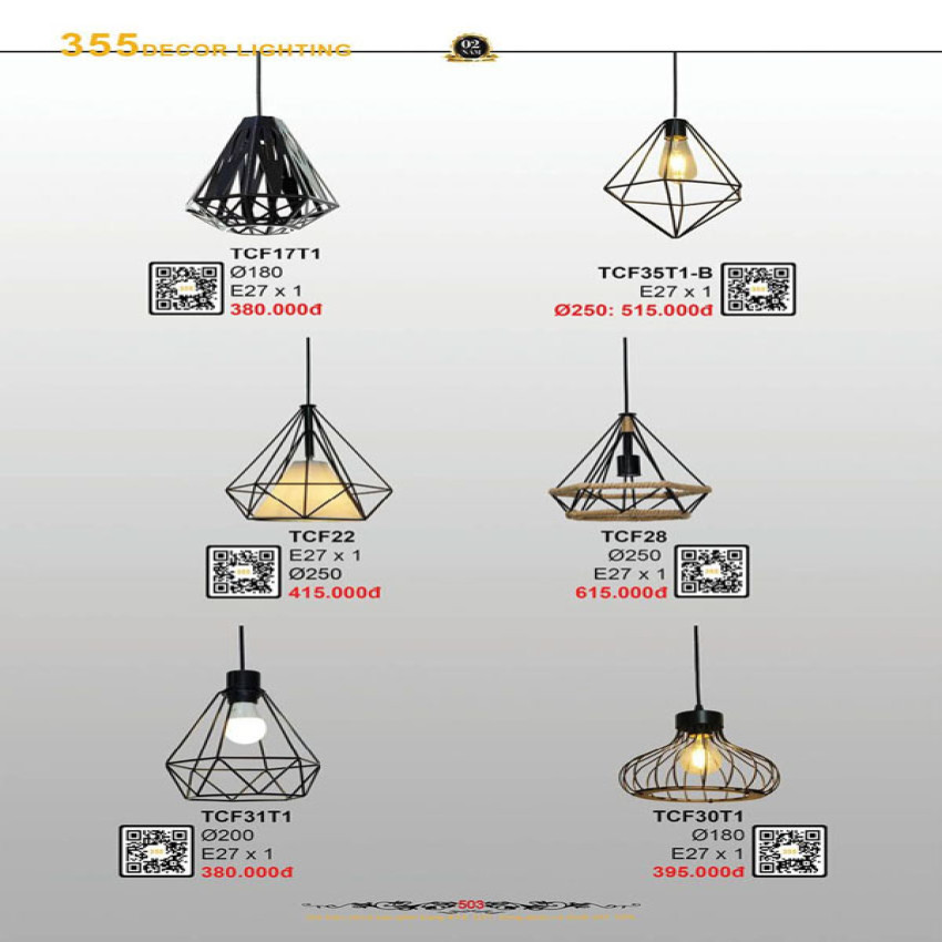 Đèn thả cà phê 355 Decor TCF17T1, TCF35T1B, TCF22, TCF28, TCF31T1, TCF30T1