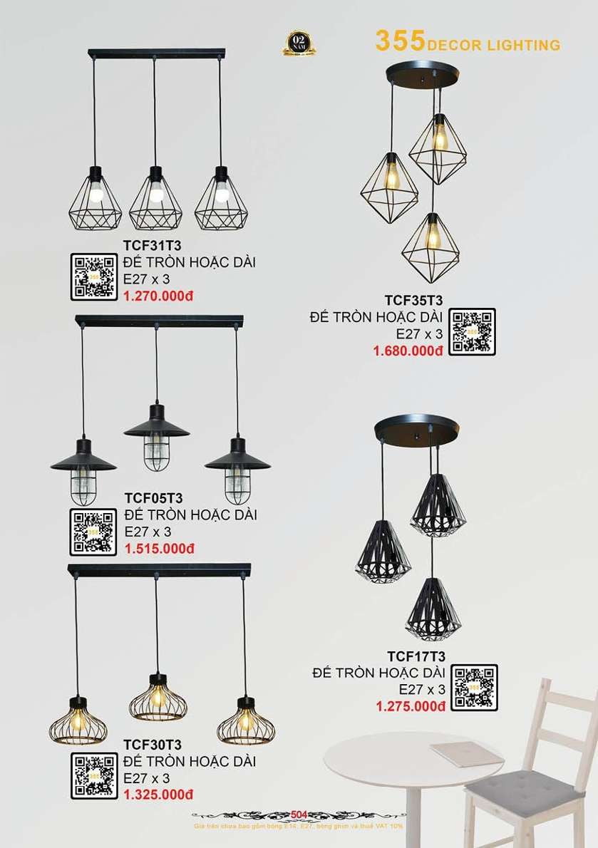 Đèn thả cà phê 355 Decor TCF31T3, TCF05T3, TCF30T3, TCF35T3, TCF17T3