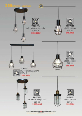 Đèn thả cà phê 355 Decor TCF70T1, TCF71T1, TCF73T1, TCF70T3, TCF71T3, TCF73T3
