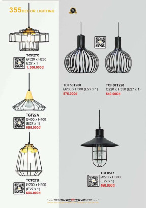 Đèn thả cà phê 355 Decor TCF05T1, TCF27A, TCF27B, TCF27C, TCF50T280, TCF50T220