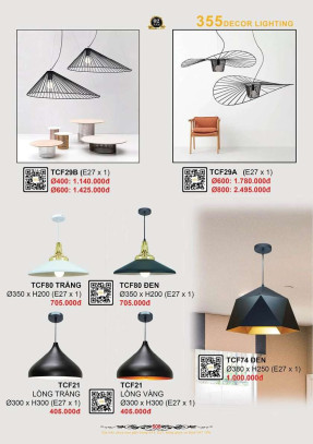 Đèn thả cà phê 355 Decor TCF21, TCF80, TCF74, TCF29A, TCF29B
