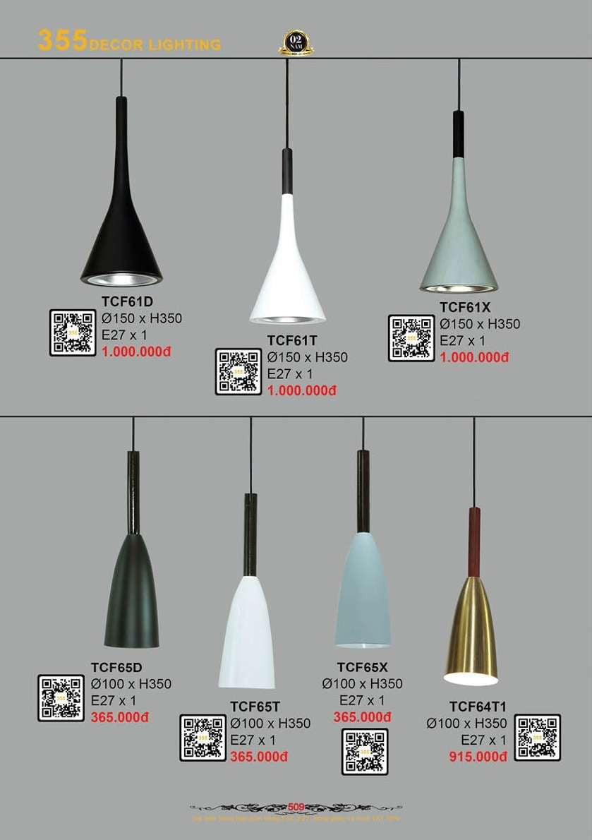 Đèn thả cà phê 355 Decor TCF61D, TCF61T, TCF61X, TCF65D, TCF65T, TCF65X, TCF64T1