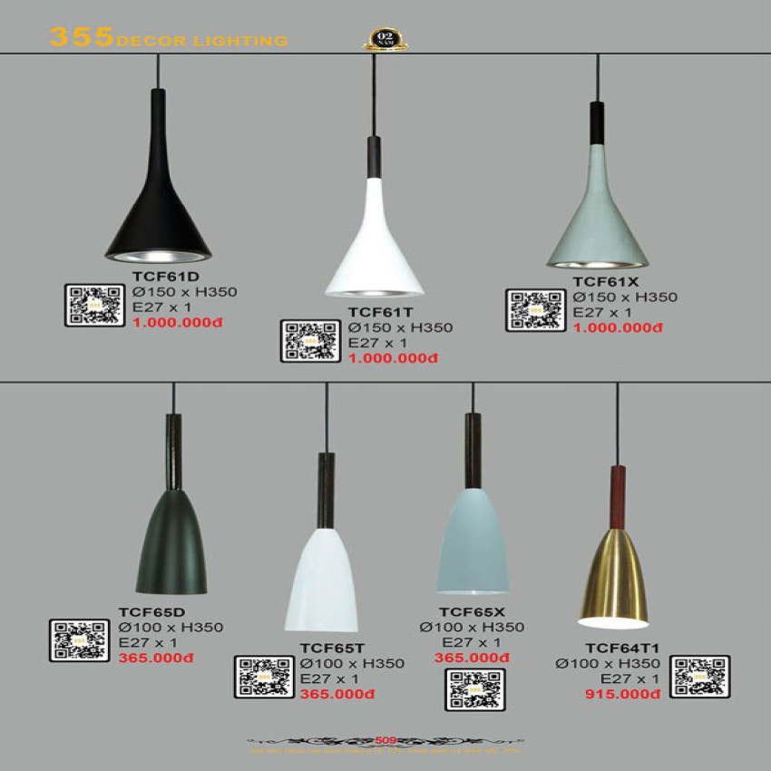 Đèn thả cà phê 355 Decor TCF61D, TCF61T, TCF61X, TCF65D, TCF65T, TCF65X, TCF64T1