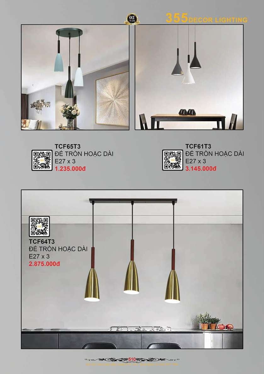Đèn thả cà phê 355 Decor TCF61T3, TCF64T3, TCF65T3