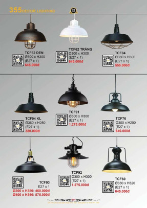 Đèn thả cà phê 355 Decor TCF04 KL, TCF91, TCF76, TCF62, TCF04, TCF03, TCF92, TCF60