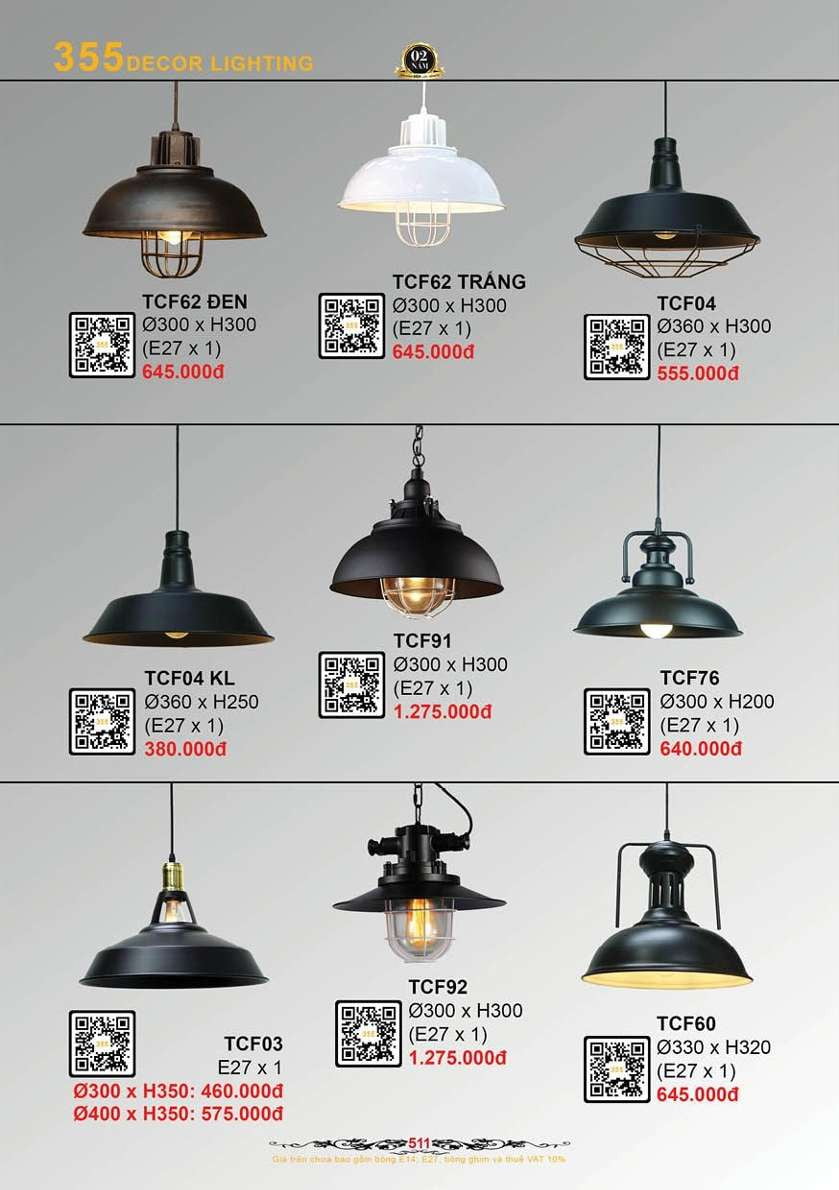 Đèn thả cà phê 355 Decor TCF04 KL, TCF91, TCF76, TCF62, TCF04, TCF03, TCF92, TCF60