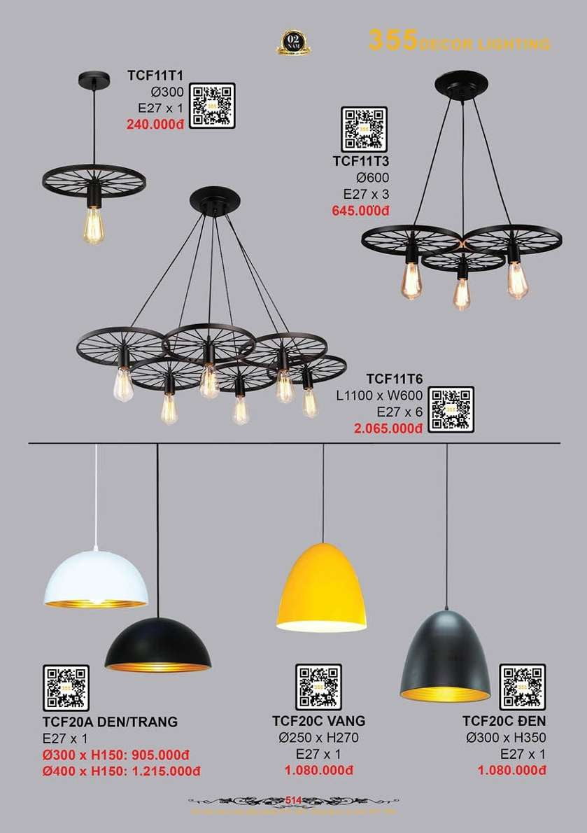 Đèn thả cà phê 355 Decor TCF11T1, TCF11T3, TCF11T6, TCF20A, TCF20C