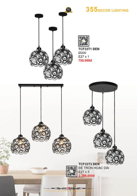 Đèn thả cà phê 355 Decor TCF33T1 ĐEN, TCF33T3 ĐEN